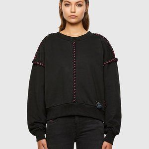 Diesel Black Cotton Pink Rope Sweatshirt F-Twister Size Medium Metal Tag Detail